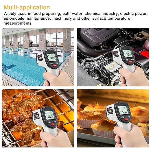 Non-Contact Digital Laser Infrared Thermometer, -58℉~ 752℉ (-50℃ ~ 400℃) Handheld IR Temperature Gun with Adjustable Emissivity for Kitchen Cooking BBQ Automotive Daily Use and Industrial
