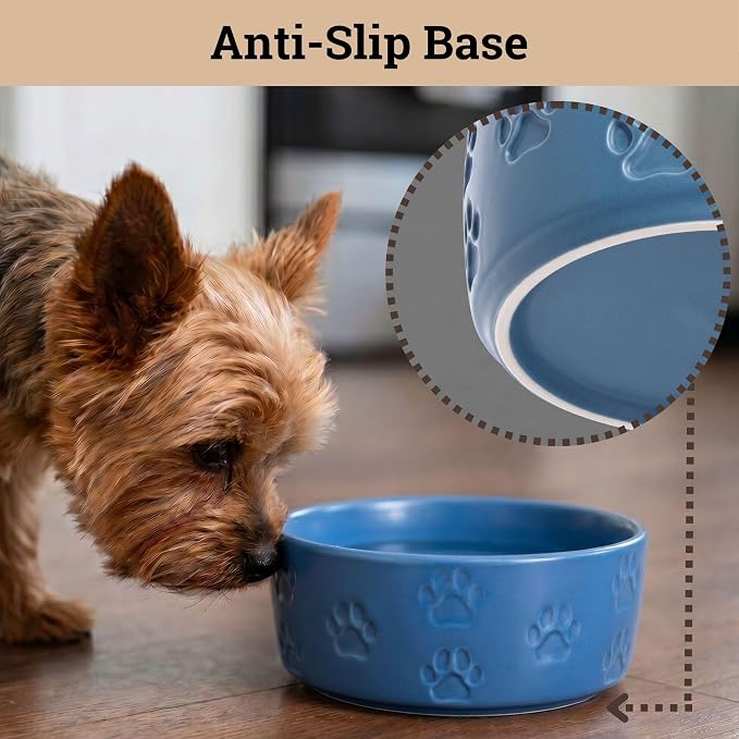 Ceramic Dog Bowl Set of 2 with Anti-Skid Base - 5.5" Wide x 2" Tall Ceramic Dog Bowls for Small Dogs - 2 Cup Capacity Food and Water Bowls for Dogs - Rubber Bottom Pet Bowl Set of 2 for Small Pets