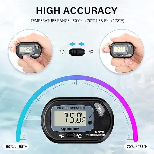 Simple Deluxe LCD Digital Aquarium Thermometer, Reptile Fish Tank Water Terrarium Temperature with Suction Cup for Turtle