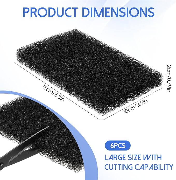 6 Pack Fish Tank Filter Sponge, 6.3x3.9x0.79in Aquarium Filter Sponge | Aquariums Filters Media, for Fish Tank Sump Canister Filters, for Freshwater and Saltwater Aquariums