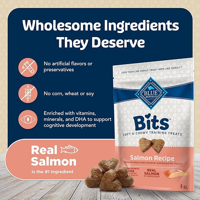 Blue Buffalo Bits Soft Dog Treats for Training, Made with Natural Ingredients & Enhanced with DHA, Salmon Recipe, 4-oz Bag (Pack of 6)