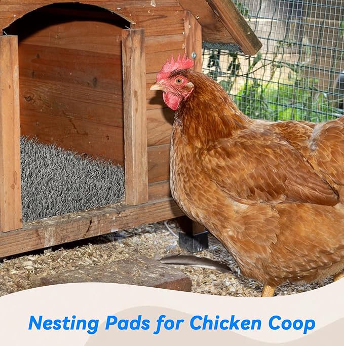 6 Pcs Chickens Nesting Box Pads -12×12",Washable Chickens Nesting Pads Artificial Grass Rug Reusable Hens Nest Boxes Pad Chicken Coop Bedding for Laying Eggs (Grey)