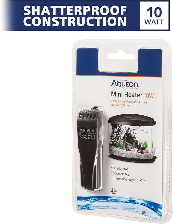 Aqueon Small Aquarium Fish Tank Submersible Mini Flat Heater Up to 5 Gallon Aquariums, 10 Watts