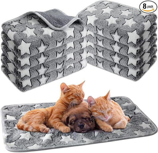Tudomro 8 Pcs Guinea Pig Blankets Washable Small Pet Fleece Bedding Cage Liners Double Sided Pet Reusable Sleep Mat Pad Cover for Ferret Chinchilla Furniture Protection(Grey Star,16 x 24 Inch)