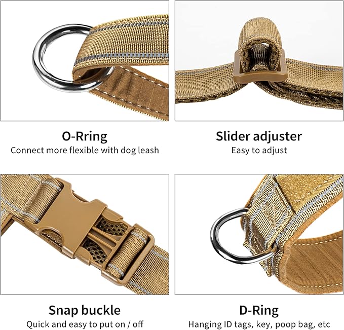 Annchwool No Pull Dog Harness with Padded Handle+5 Ft Leash,Reflective Strip Escape Proof and Quick Fit to Adjust Dog Harness,Easy for Training Walking for Small & Medium and Large Dogs(Brown-Set,M)