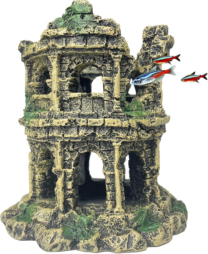 Fish Tank Decor - Antique Roman Column Ruin Decor for Aquarium, Hideout with European Castle Texture for Betta, Guppy, Shrimp - Safe Aquatic Decoration, Fish Hiding House（Cylinder）