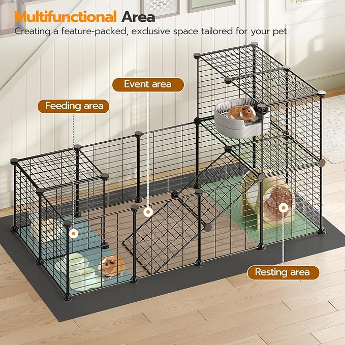 HOOBRO Guinea Pig Cage with Waterproof Mat, 24 Panels Small Animal Playpen, Rabbit Cage, Bunny Cage, Chicken Cage, Pet Playpen, Indoor Outdoor Yard Fence, 57 x 31.5 x 23.6 Inches, Black BK03PP03
