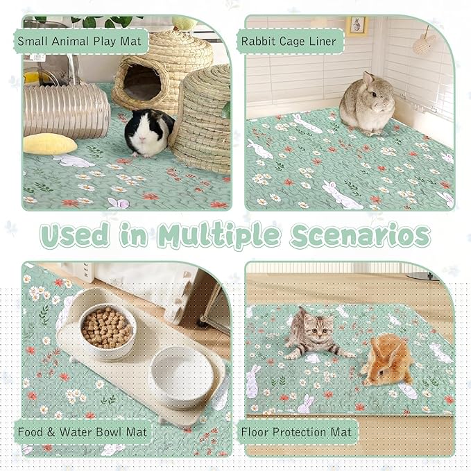 kathson 70" L x 27.5" W Rabbit Cage Liners Washable Rabbit Floor Mat Reusable Bunny Rug Super Absorbent Guinea Pig Carpet Anti-Slip for Hamsters Ferrets Hedgehog Chinchilla All Small Animals
