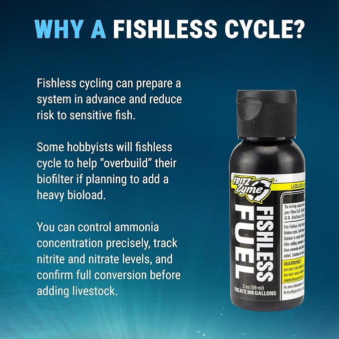 Fritz Fishless Fuel Ammonia Solution for Fishless Aquarium Cycling - 2 oz | Concentrated Ammonia Source for Fishless Cycling - Feeds Nitrifying Bacteria, Helps Establish the Nitrogen Cycle - USA Made