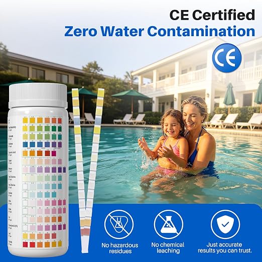 16-in-1 Pool & Spa Test Strips 100ct, for Pools, Hot Tubs, Aquariums | Fast 30s Results for pH, Alkalinity, Hardness, Heavy Metals (Pb, Hg, Cu), Chlorine, Bromine & More