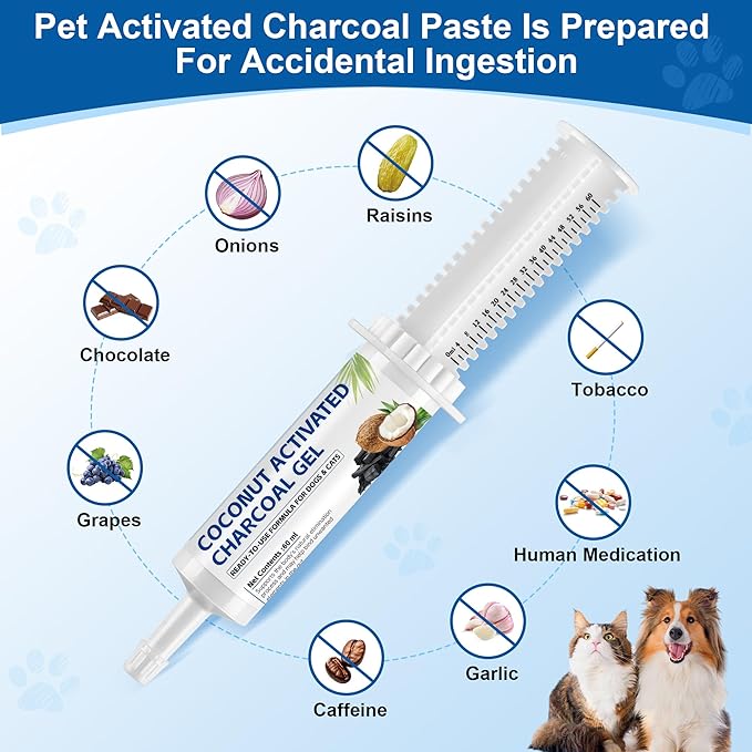 Pet Emergency Activated Charcoal Paste, Toxin Absorber for Dogs & Cats, Aids Digestive System Recovery, Pet First Aid Kit, 60 ml