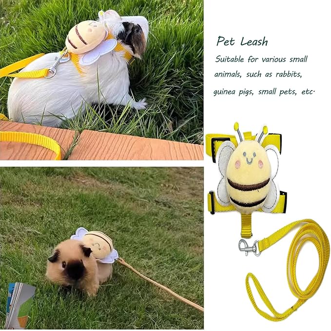 4 Sets Leash Set Small Pet Cute Vest Harness Leash and Adjustable Bunny Rabbit Harness with Decoration for Bunny Ferret Small Pets(Bees)
