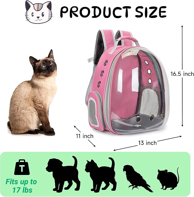 Cat Bubble Backpack Carrier for Small Medium Dogs Cats Carrying Bag, Airline Approved Pet Travel Carrying Bag Dog Hiking Walking Outdoor Backpack (Pink)