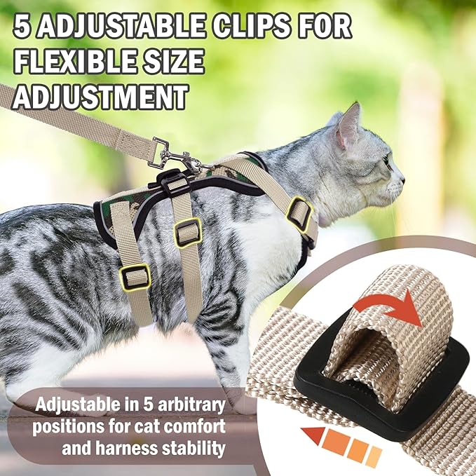 PUPTECK Cat Harness and Leash Set Escape Proof for Walking, Breathable Mash Vest Adjustable Harness for Cats Puppy Small Animals, Reflective at Night, Camouflage Medium