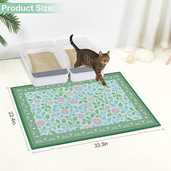 Glittme Cat Litter Mat with Non-Slip Bottom Litter Box Mat 33"X22" Litter Trapping Mat Easy to Clean Washable Cat Food Mat for Kitty,L