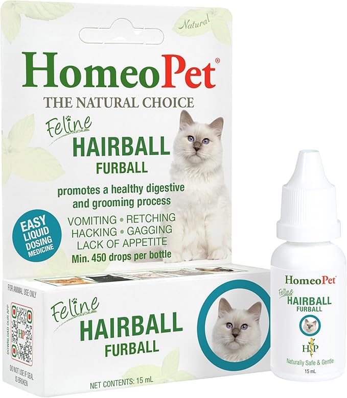 HomeoPet Feline Hairball Furball, Safe and Natural Furball Supplement for Cats, Cat Hairball Relief, 15 Milliliters