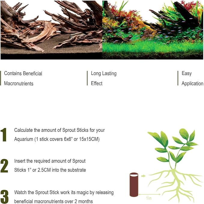 Dr. Tank Bottom Stick - Aquarium Plant Fertilizer Sticks for Aquatic Plants, Substrate Nutrients for Freshwater & Planted Tanks, Slow-Release Nutrients for Plant Growth, 15 Sticks - Sprout Stick