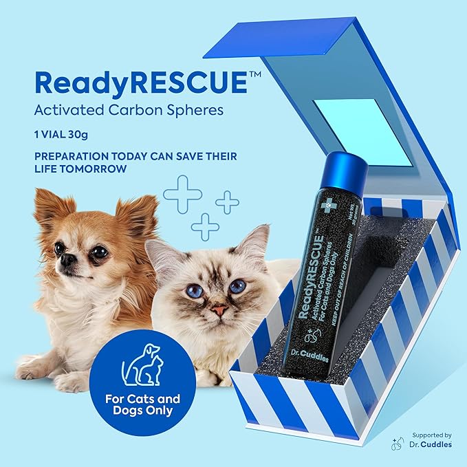Dr. Cuddles ReadyRESCUE Activated Charcoal Powder for Dogs and Cats - Veterinary-Grade Pet First Aid Kit Essential - Fast Acting Emergency Poison Binder - Safe and Travel Ready - 30 g Pack of 1