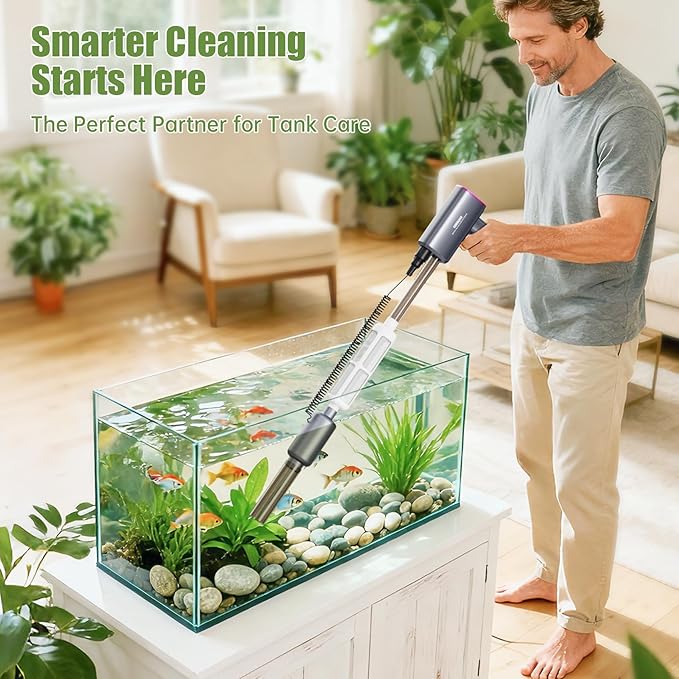 Cordless Aquarium Gravel Cleaner Vacuum: 6-in-1 Electric Fish Tank Cleaner, 36W Rechargeable & 650GPH Strong Suction Automatic Water Changer, Touch Control, Fits 5–150 Gallon Tanks