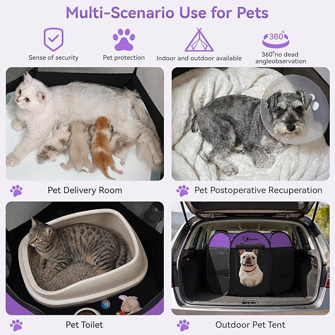 Siedihit Dog Playpen, Puppy Pet Playpen, Dog Crate Tent Cage Indoor/Outdoor, Portable Pop Up Dogs Kennel Playpen with Carrying Case for Dogs/Cats/Rabbits, Purple, Medium