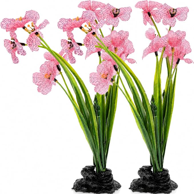 POPETPOP 2Pcs Fake Fish Tank Decorations Plants, Pink Fish Tank Decor with Stable Base, Plastic Realistic Silk Aquarium Plants for Betta Freshwater Decorations (8.3 Inch)