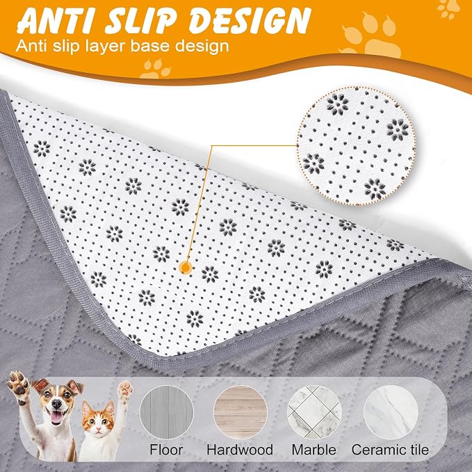 60x48 in Washable Pee Pads for Dogs, 2 Pack Reusable Puppy Pads, Waterproof Non-Slip Pet Pee Pads, 4 Layer Design Pet Training Pads for Dogs, Cats, Bunny(Grey
