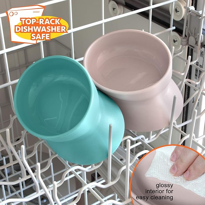 Kitty City Elevated Cat Bowls (Set of 2),Whisker-Friendly Raised Cat Food & Water Dishes,Modern Pedestal Design,Dishwasher Safe,6.5 oz Each – Teal & Light Pink,(Pack of 6)