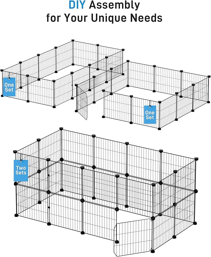 BUCATSTATE 12 Panels Guinea Pig Playpen, Rabbit Playpen Indoor, 56" L x 24" W x 12" H Small Animal Playpen with Door for Guinea Pigs, Bunny, Hedgehogs, Chinchillas