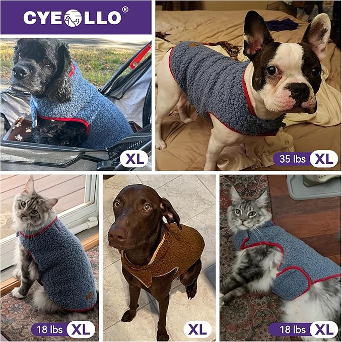cyeollo Fleece Dog Jacket Reversible Turtleneck Furry Sweater Thick Dog Clothes for Winter Warm Cold Weather Coats for Small Medium Dogs Apparel, Brown, XL