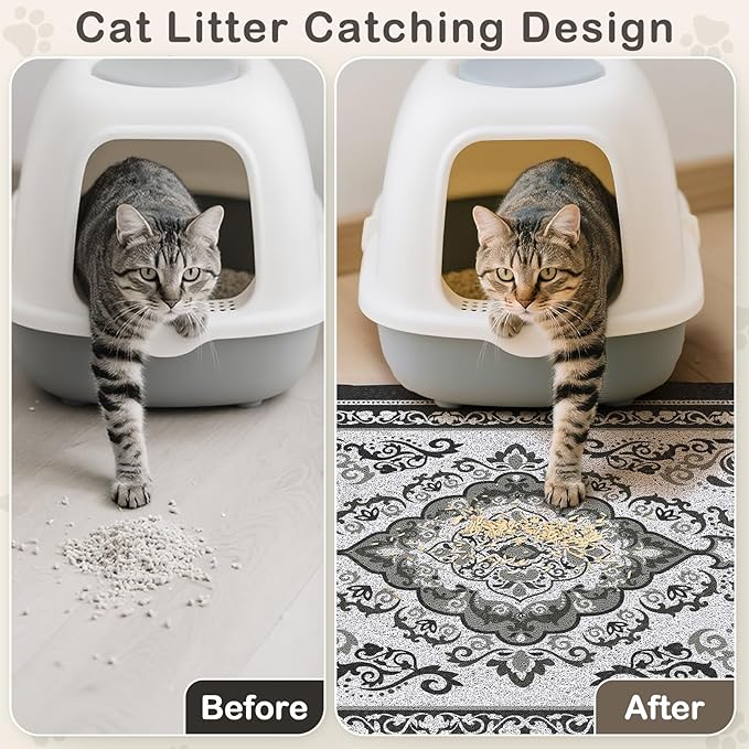 Unicorn Catcher Cat Litter Mat 33" x 22" Non-Slip Litter Box Mat Washable Litter Catcher Mat for Litter Box Indoor Food Mat Supplies Essentials, Black
