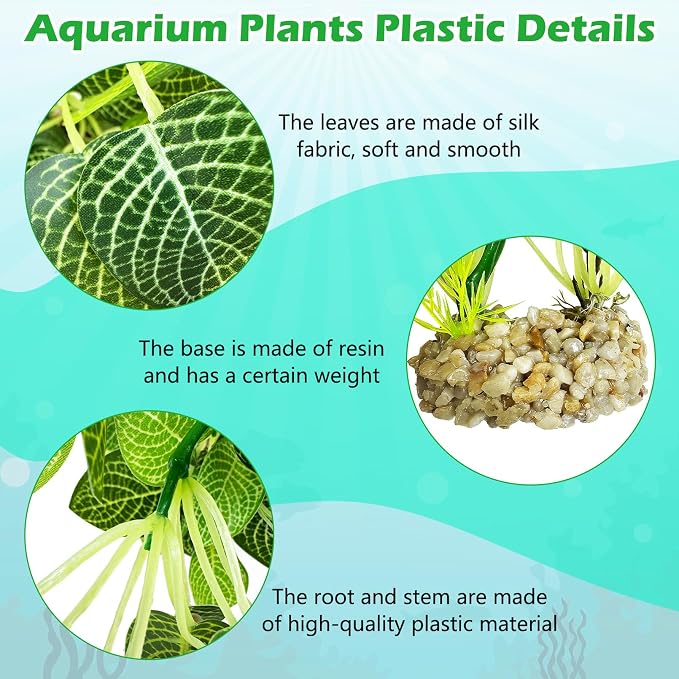 Hamiledyi Silk Aquarium Plants 8.7" Tall Artificial Green Plants for Fish Tank Aquarium Fake Aquatic Plant Lifelike Water Grass Ornament for Fish Tank(2PCS,Style B)