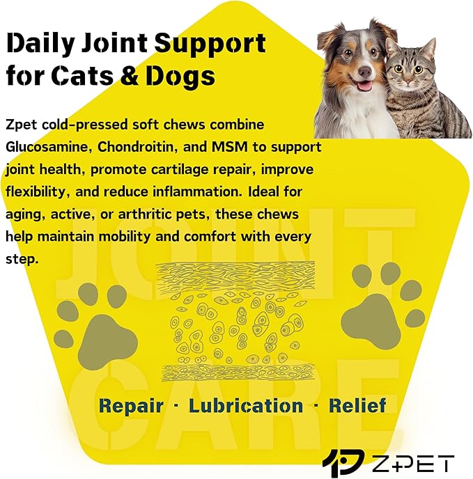 ZPET Hip & Joint Soft Chews for Dogs & Cats – Glucosamine, Chondroitin & MSM – Mobility & Flexibility Support – Cold-Pressed Pet Supplement, 150g