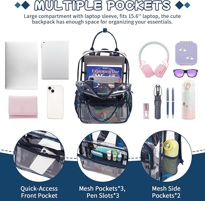 MOONBABY Small Clear Backpack for School Transparent Bookbag for Kids Heavy Duty PVC See Through Backpack Stadium Approved
