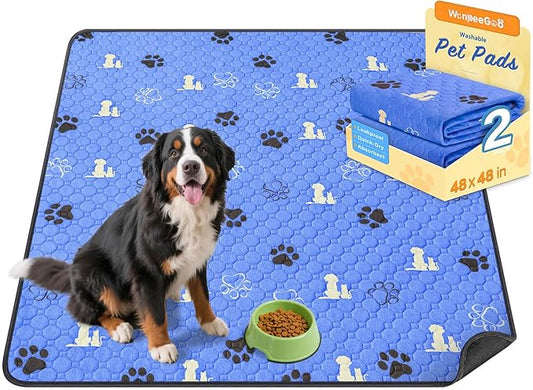 WanpeeGoo Washable Pee Pads, Puppy Pee Pad for Dogs, 2 Pack Absorbent Reusable Training Dog Pads Pet Puppy Pads, Non-Slip Potty Pads for Whelping, Playpen, Crate, Bed, Blue 48"x48"