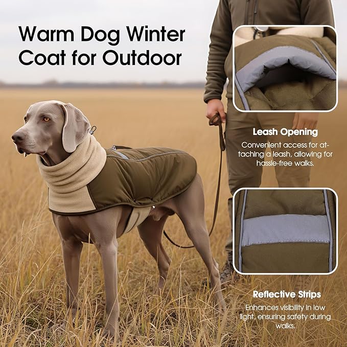ASENKU Dog Coat, Dog Winter Jackets with Fleece Turtleneck, Windproof, Reflective Pet Snow Jacket for Cold Weather, Coats for Extra Large Size Dogs, Army Green, XXXXL