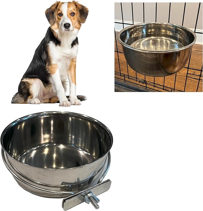 SPOT Coop Cup Bolt Clamp - Stainless Steel Hanging Bowl for Pet Crates, Easy Install, Chew-Proof, Removable Water/Kibble Bowl for Medium Dogs, Cats, Large Birds, Reptiles - 3.75 Cups (30 Oz)