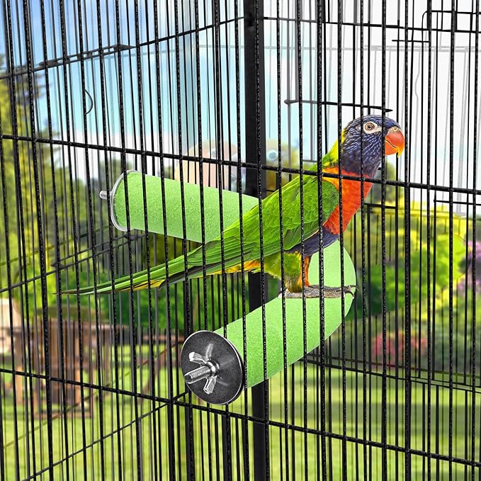 FrgKbTm U Shape Parrot Perch Stand Toy Bird Platform Sand Paw Grinding Clean Stick Exercise Conure Budgie Cockatiel Cage Accessories (Green-Corner)