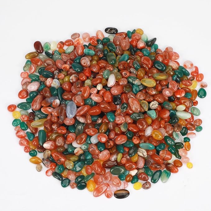 gemshan 2lb Agate Chips Natural Crushed Tumbled Stone Bulk 7mm-9mm Healing Stone for Aquarium Vase Plant Decoration Jewelry DIY (Colorful agate)