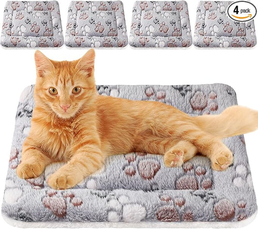 Tuanse 4 Pack Ultra Soft Dog Cat Bed Mat Small Animal Guinea Pig Bed with Cute Print Reversible Fleece Dog Crate Kennel Pad Cozy Washable Thickened Hamster Pet Beds Mat(21 x14 Inches,Light Gray)