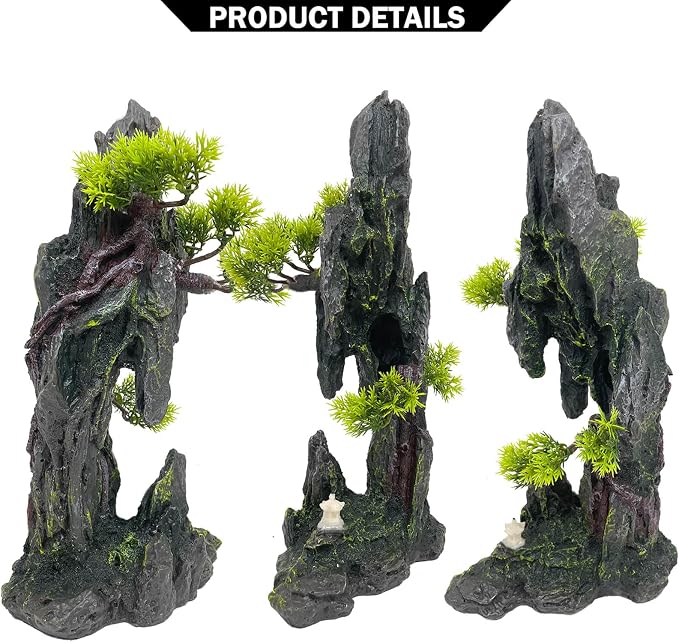 Large and Tall Aquarium Mountain View Stone Decorations | Aquarium Ornament Rock Cave Landscape Artificial Mountain View Fish Tank Caves for Betta Hiding Reptile Aquarium Supply