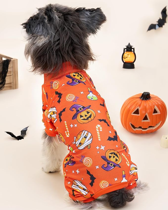 XPUDAC 4 Pack Halloween Dog Pajamas, Funny Ghost Halloween Costumes for Dogs, Soft Strechy Doggy Clothes for Small Medium Dogs Boy Girl, Pet Apparel, S