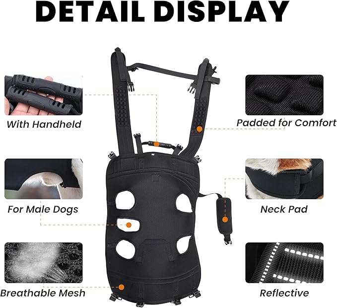 Dog Lift Harness Backpack Carrier for Large Dogs, Full Body Sling with Handle, Dog Harness for Joint Injuries, Arthritis, Ideal for Stairs, Elderly Dogs (3XL 66-83 LBS with Leather tag)