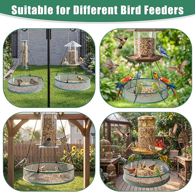 3 Pcs Bird Seed Catcher Tray for Outdoor Feeders 20" Diameter x 4" High Hanging Bird Feeder Trays to Catch Seed Catcher Spill Guard Platform Outdoor Garden Accessories (Gray)