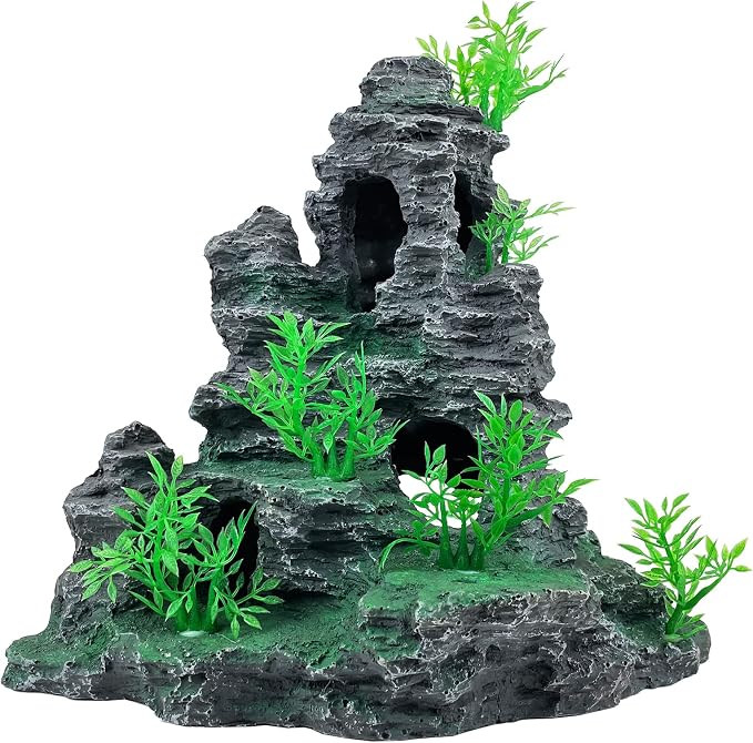 Aquarium Decor Large and Tall for Fish Tank Rock Cave Hideout-Large | Aquarium Mountain View Stone Plants Ornaments Aquarium Decor Tree House Cave Fish Tank Decorations