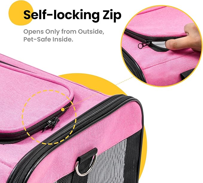 Conlun Cat Carrier Airline Approved, Soft-Sided Dog Carrier with Inner Safety Leash, Pet Transport Carrier for Small-Medium Cats Puppies up to 15 Lbs, Collapsible Travel Kitten Carrier Bag -Pink M