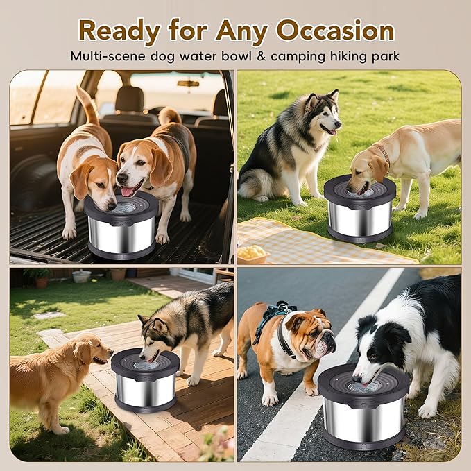 UPSKY Dog Water Bowl No Spill 12L Stainless Steel, 3.17 Gallon Large Capacity Spill-Proof Dog Bowls, Non-Slip Slow Drinking Anti-Splash Bowl for Large Messy Drinkers, No Mess Indoor/Outdoor Use, Black