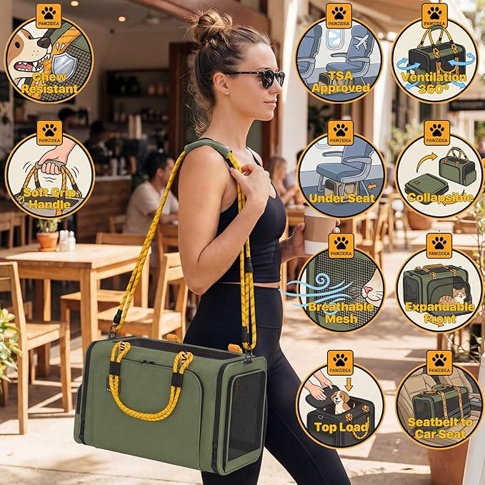 PAWZIDEA Expandable Pet Carrier with Wheels, 18"x11"x11" TSA Airline Approved Cat Carrier for 2 Cats Under Seat, Collapsible Soft-Sided Small Dog Rolling Travel Bag with Telescopic Handle, Up to 18lbs