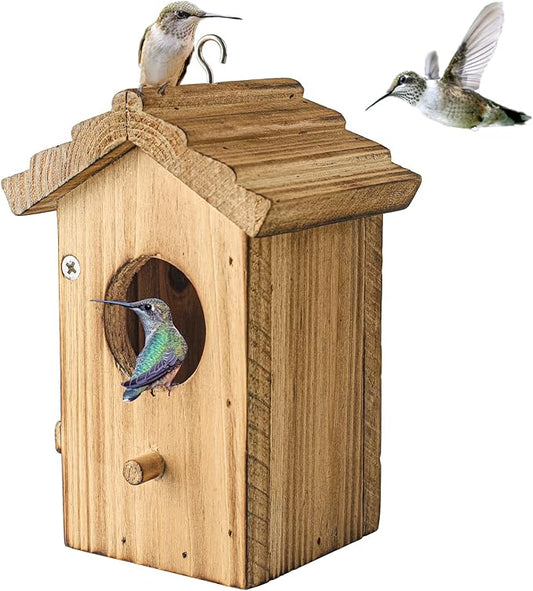 NATUREYLWL Hummingbird House for Outside Hanging, Mini Wood Birdhouse specifically for Hummingbird, Small Bird Nesting Box with Perch, Weather-resistant outdoor birdhouse, Dimensions:3.3*4.1*5.9 inch