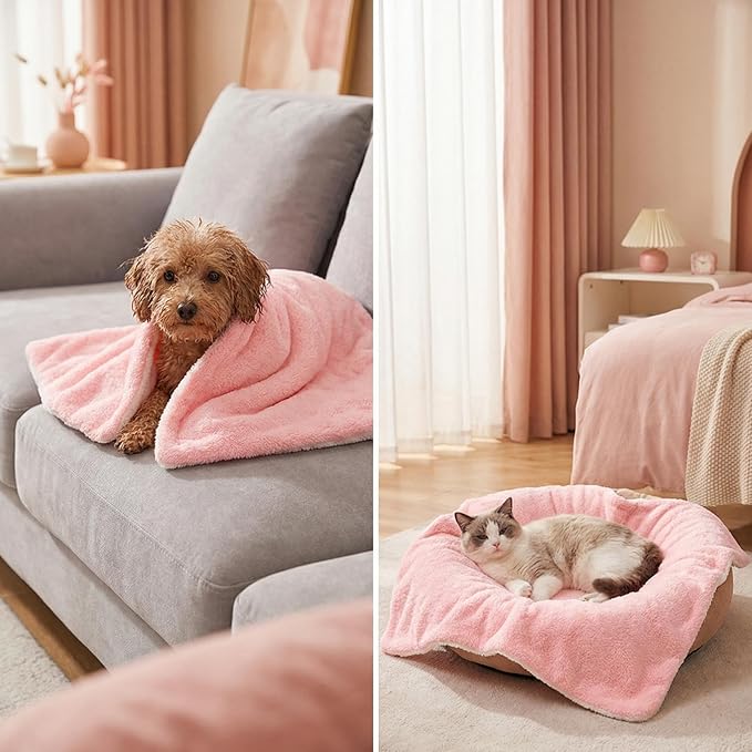 Dog Drying Towel, Soft Towels for Drying Dog Large, 2pcs Extra Thick Absorbent Microfiber Bath Towels for Dogs, Cats, Puppy, Pets (Pink)