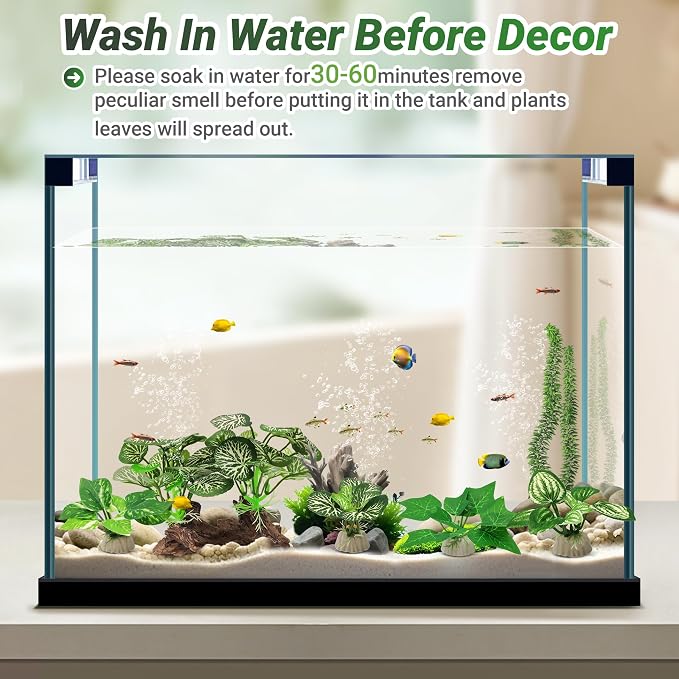 GOZILLA Silk Fish Tank Plants,Reptile Artificial Plant,Reptile Plants for Terrarium,Aquarium Decorations Accessories Set,Resin Driftwood Artificial Silk Aquarium Plant for Fish Tank.(5PCS/D-Set)